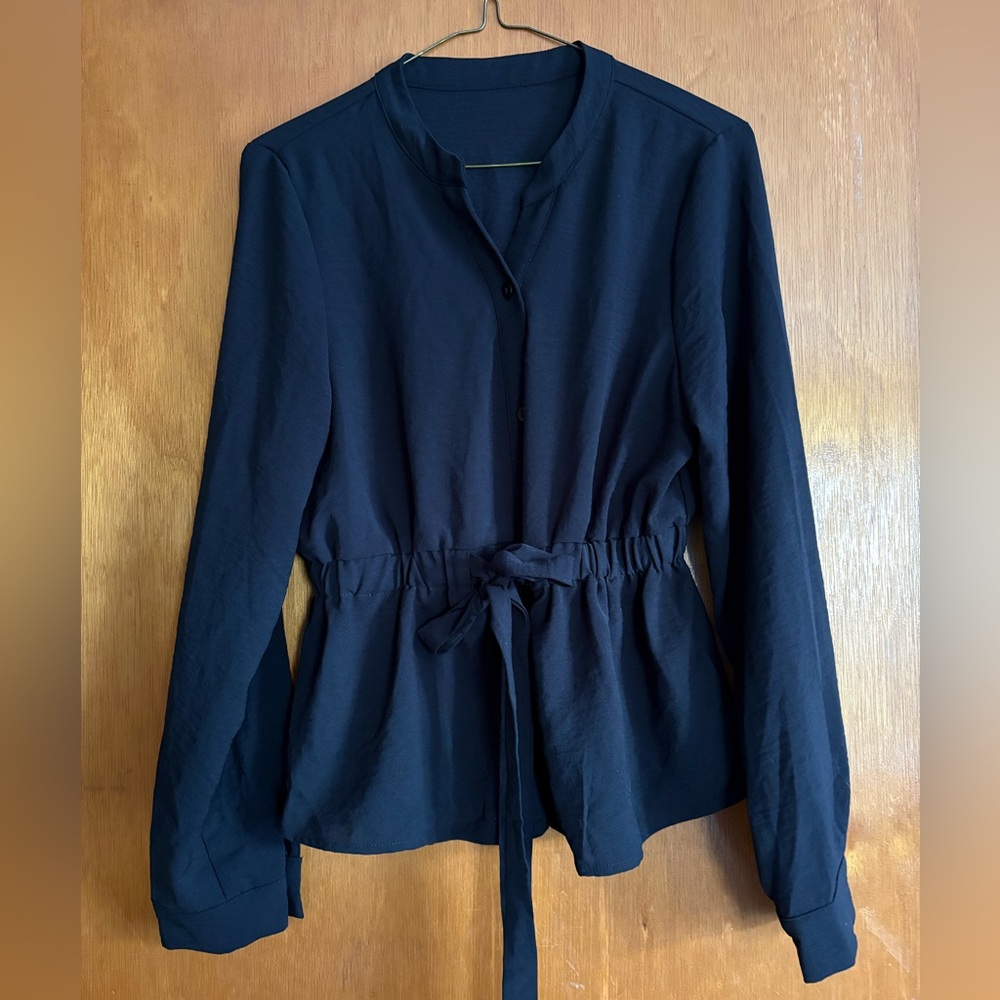 Black Drawstring Waist Button Front top